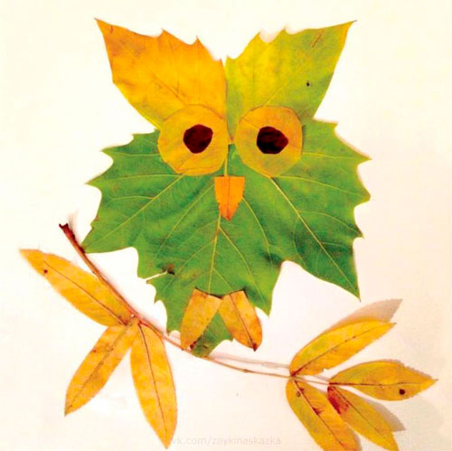 Картины из осенних листьев для детского сада: птица