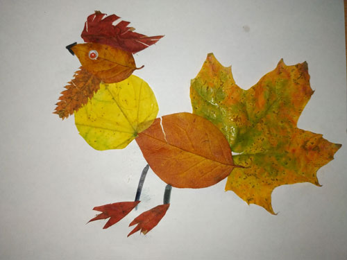 Картины из осенних листьев для детского сада: петушок