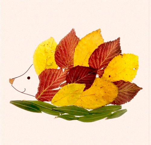 Картины из осенних листьев для детского сада: ёж