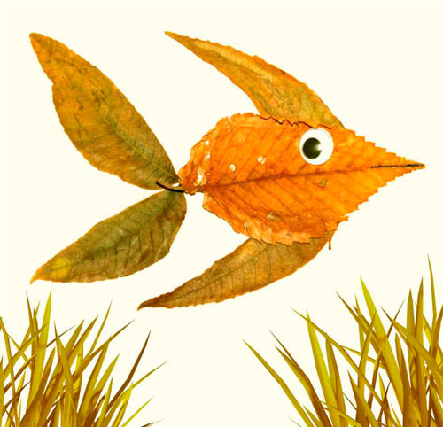 Картины из осенних листьев для детского сада: рыба