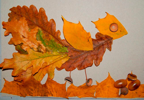 Картины из осенних листьев для детского сада: птица