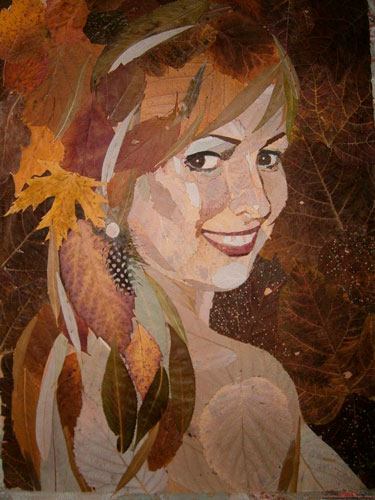Красивые картины из осенних листьев: девушка