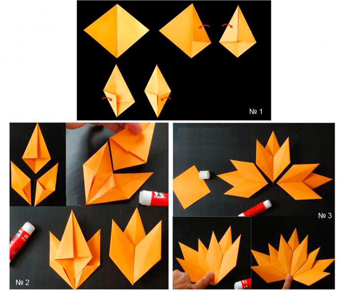 осенние листья из бумаги оригами 2