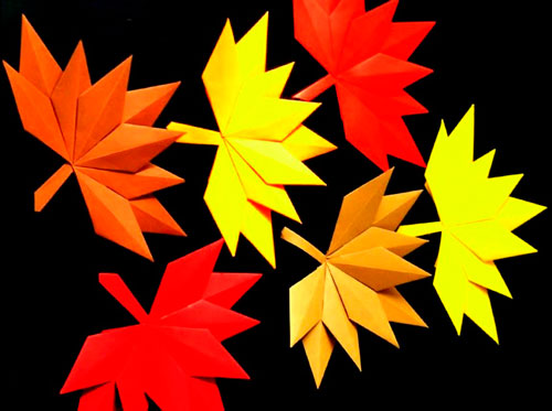 осенние листья из бумаги оригами 8