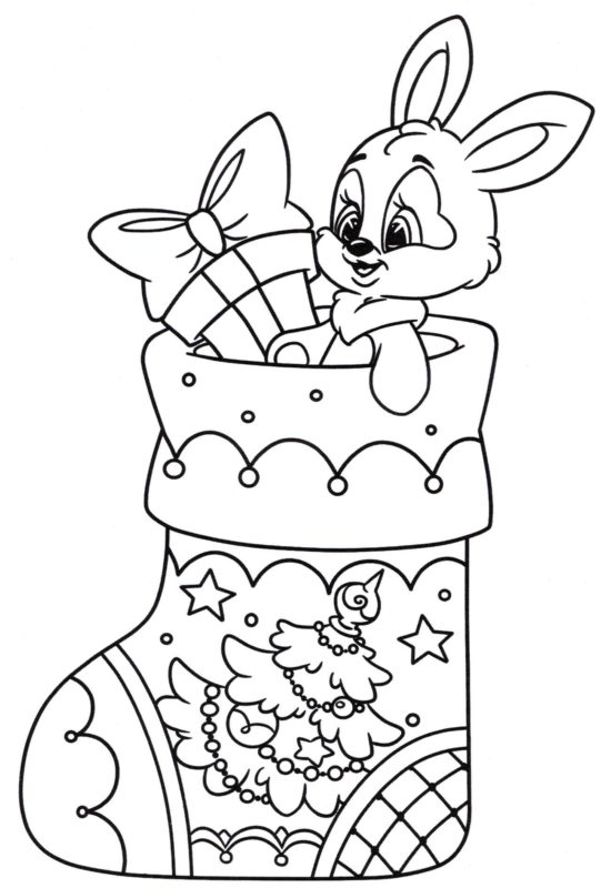 раскраска кролик на Новый год для детей 6