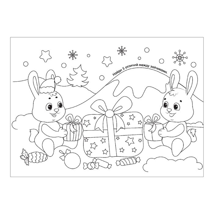раскраска новогодний кролик для детей в саду 9