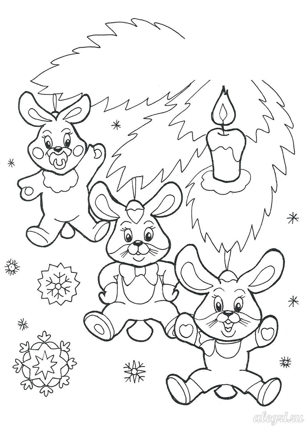 раскраска новогодний кролик для детей в саду 7