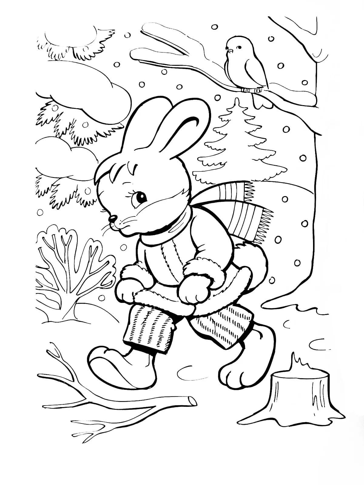раскраска новогодний кролик для детей распечатать 4