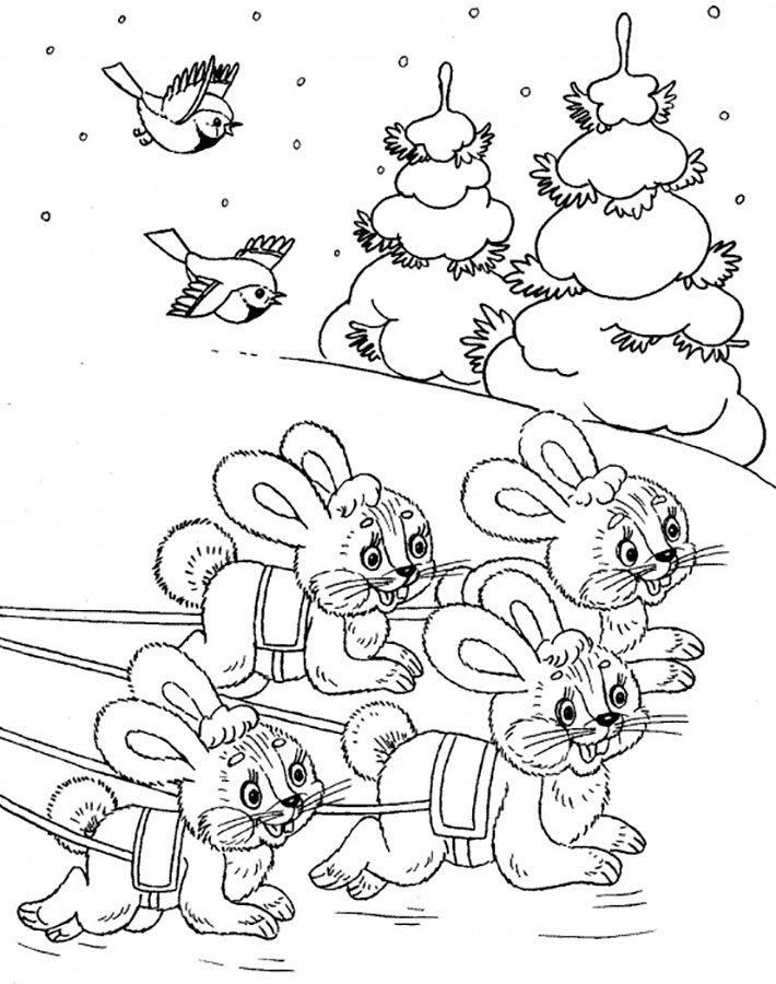 раскраска новогодний кролик для детей распечатать 3