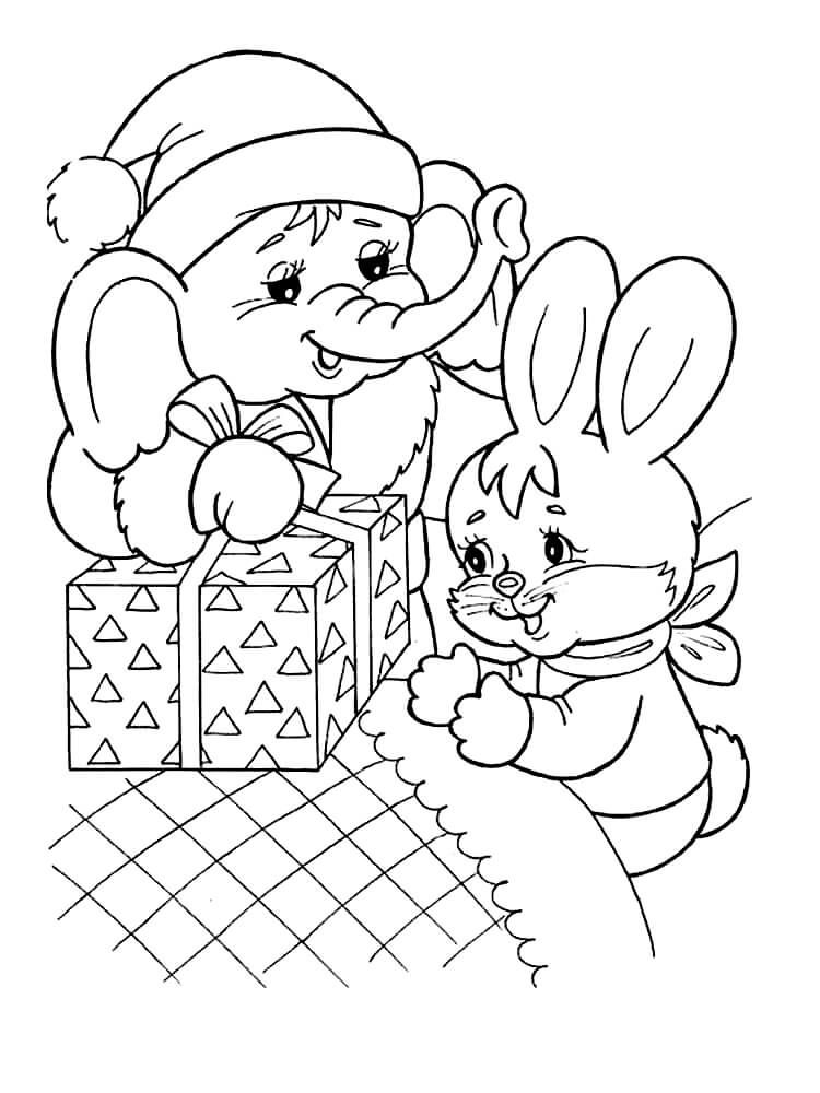 раскраска новогодний кролик для детей 6