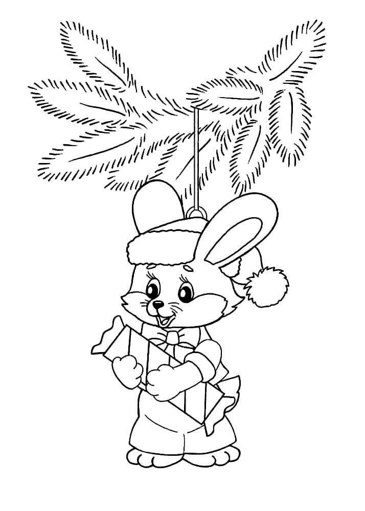 раскраска новогодний кролик для детей 3
