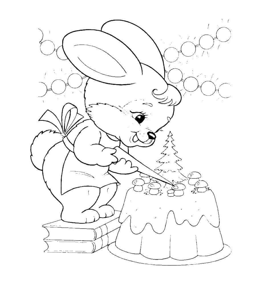 раскраска новогодний кролик для детей