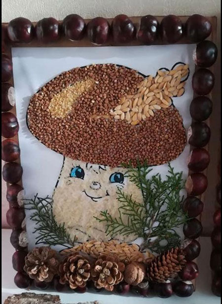 Аппликация на тему осенние грибы в детский сад из круп 2