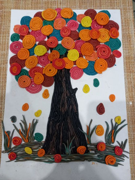 Осенние дерево из пластилина поделка для детей в сад 2