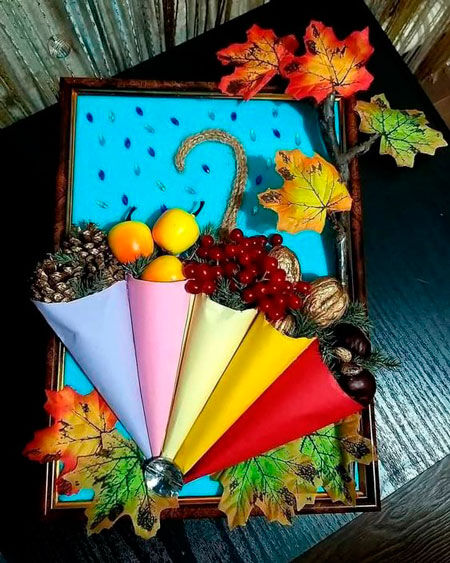 Аппликация на тему "Осень" в садик зонтик с природными материалами