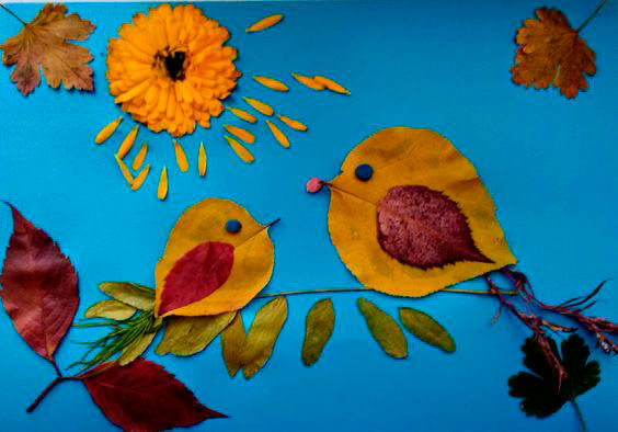 Аппликация на тему "Осень" в садик птицы 7