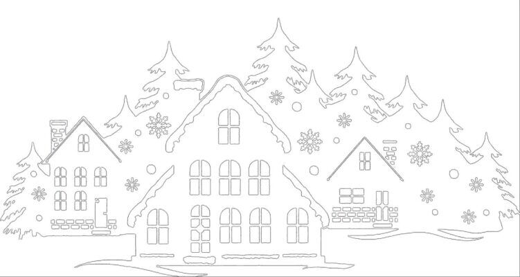 шаблон домиков на окна к Новому году из бумаги 8