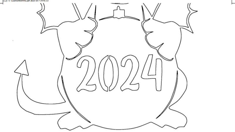трафарет на окна новый год 2024 дракон цифры 2